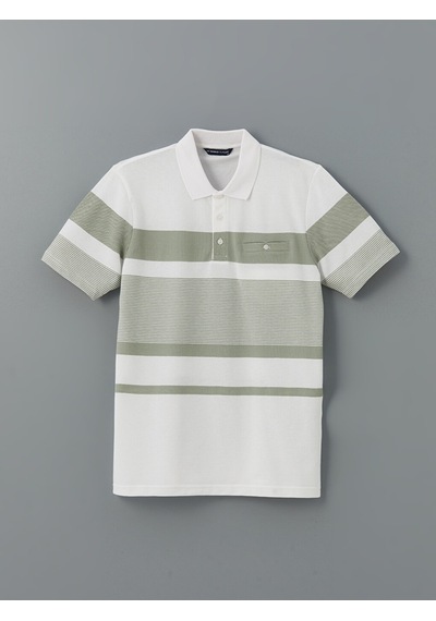 Lcwaıkıkı Classic Beyaz Polo Yaka Çizgili Merserize Görünümlü Erkek Tişört