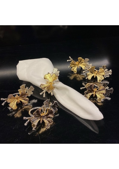 Roy Kıng Kelebek 6 Lı Altın&gümüş Peçete Yüzüğü 8x4x5.5 Cm Iki Kelebekli Gold&silver Sofra Yüzük Silver