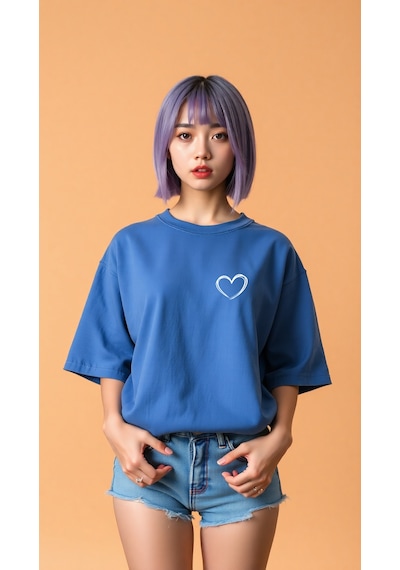 Hearts Baskılı Tasarım Tshirt Mavi