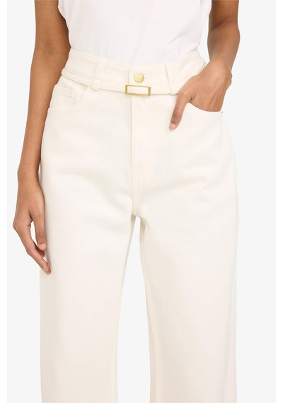 Defacto Straıght Wıde Normal Bel Jean Kar Yıkamalı Pantolon G4929ax26smwt1 Beyaz-wt1
