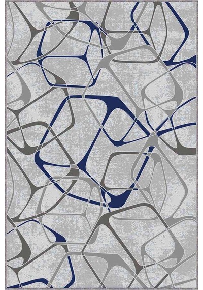 Lacivert Geometrik Kaymaz Tabanlı Dekoratif Halı Lk003n11
