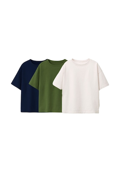 Zuzunga Besic 3'lü Unisex Çocuk T-shirt Beyaz - Haki - Lacivert Çok Renkli