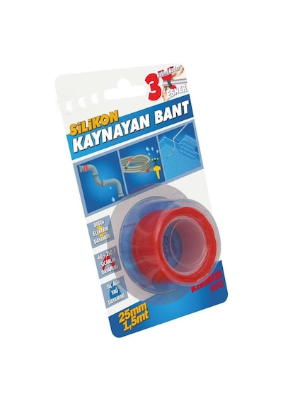 Silikon Kaynayan Çok Amaçlı Bant Boru Patlak Bandı 3katına Kadar Esner Su Altında Uygulanabilir 25x1,5mt-kırmızı