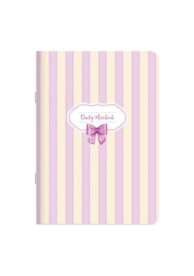 18,5x26 Kuşe Kapak Çizgili Kurdele Stickerli Defter - Mor Kurdele Çok Renkli