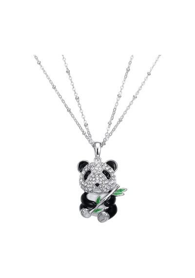 Monemel Kristal Taşlı Panda Kolye Altın Kaplama N0162 Gümüş - Rodyum