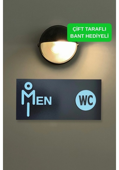 Dekoratif Ahşap 2d Kabartma Men Figürlü Wc Tabelası - Mavi
