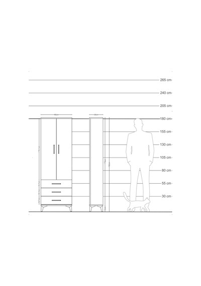 Arges Dolap Tek Raflı 3 Çekmeceli Tek Askılı 60x30x182 Çam-çam Çam
