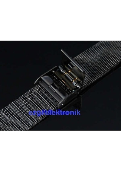 Siyah Çelik Ince Hasır 22Mm Kordon Metal Örgü Saat Kordonu Kayışı