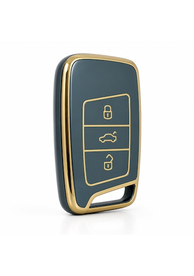 Autohan Keys Volkswagen Passat B8 Akıllı Anahtar Koruma Kılıfı, Nano Gri-gold, Premium Kumanda Kılıfı