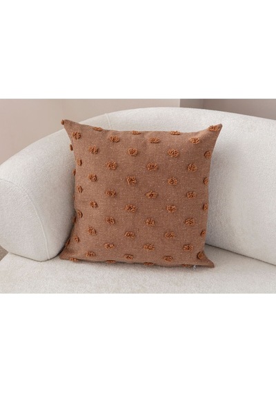 Swita Home Dekoratif Puantiye Keten Kumaşlı Kırlent Kılıfı 43x43 Kahverengi