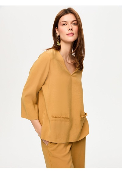 Cebi Püskül Detaylı V Yaka Uzun Kol Bluz S26blz034 Us26blz03435 Camel
