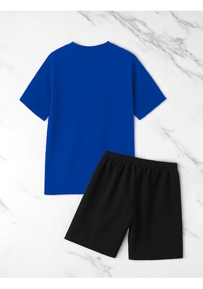Uyguntarz Unisex Pırlantalı Kadın Portresi Tasarım Basklı Tshirt Şort Takımı Mavi