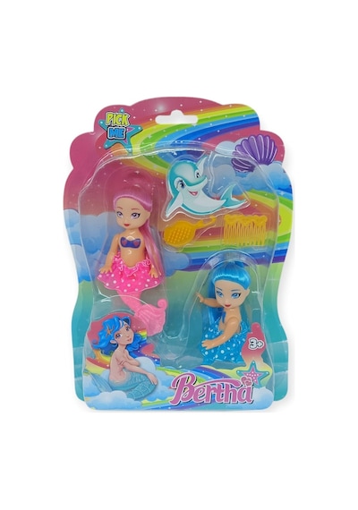 2'li Deniz Kızı Bebek Seti - Hareketli Eklemler Ve Aksesuarlı - Pembe & Mavi 2'li Paket