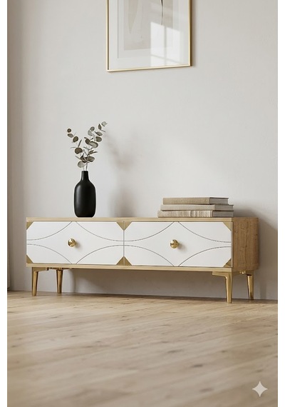 Tsa1297dbg Alfa Tv Sehpası Safirmeşe-beyaz-gold 120cm