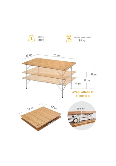 Kingcamp Bamboo Xl 120x70 Bambu Kamp Masası Gri