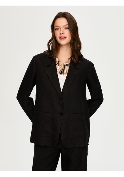%100 Keten Astarsız Blazer Ceket S26ckt015 Us26ckt01510 Siyah