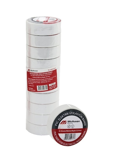 Mutlusan Lüks Beyaz Pvc İzolasyon Elektrik Bandı 0.13x19x10yds 9.14mm - 10'li Paket