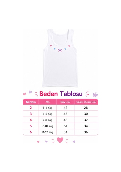 Tutku 6'lı Paket Kız Çocuk Geniş Askılı İşlemeli Atlet %100 Pamuk Tkc0166 Beyaz