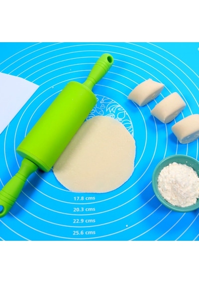 Go İthalat 40 50 Cm Silikon Ölçekli Kullanımı Kolay Hamur Açma Matı Ekmek Mantı Makarna Hamuru Yoğur Açık Mavi