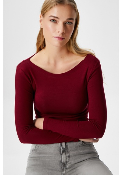 Ritnice Kayık Yaka Need Uzun Kollu Bordo Soft Top / Bluz Bordo