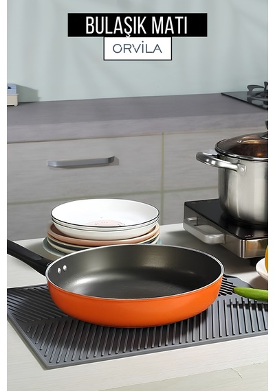 Silikon Bulaşık Kurutma Matı Maxi Boy 44x33cm Silikon Gri Diğer