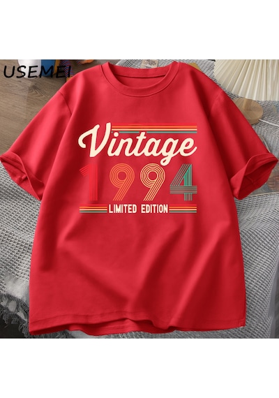 Flood Of Style 30 Yaşındaki Hediyeler T-shirt Erkekler Pamuk Kısa Kollu Tshirt Doğan 1994 Vintage 30th Doğum Kırmızı