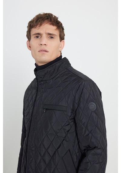 AC&Co / Altınyıldız Classics Erkek Sıyah Standart Fit Normal Kesim Dik Yaka Desenli Overcoat Siyah
