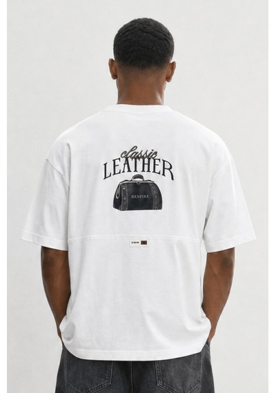 Respire Erkek Leather Baskılı Oversize T-shirt Ekru