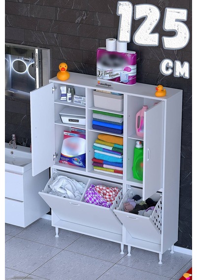 Mehtap 125 Cm 3 Sepetli Beyaz Dolap Mutfak/kiler Dolabı 75+50 X160x32,5 Cm