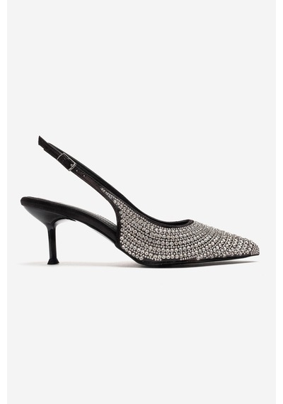 Luvishoes Yasmına Siyah Gümüş Taşlı Kadın Topuklu Ayakkabı Siyah - Gümüş