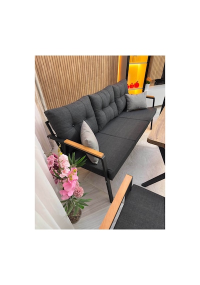 Houseart Dora 3 -1 - 1 + Masa + 2 Adet Puf , Balkon, Bahçe, Teras, Cafe - Salon - Metal Kanepe Koltuk Takımı , Çay Seti Antrasit Houseart Dora 3 -1 - 1 + Masa + 2 Adet Puf , Balkon, Bahçe, Teras, Cafe - Salon - Metal Kanepe Koltuk Takımı , Çay Seti Antrasit