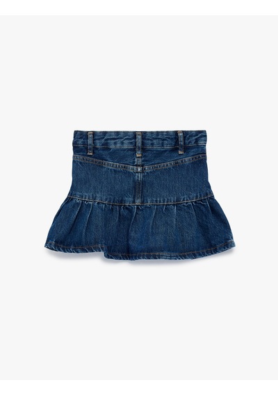 Koton Pamuklu Düğmeli Balon Form Pileli Mini Jean Etek Orta İndigo 6skg70003ad İndigo