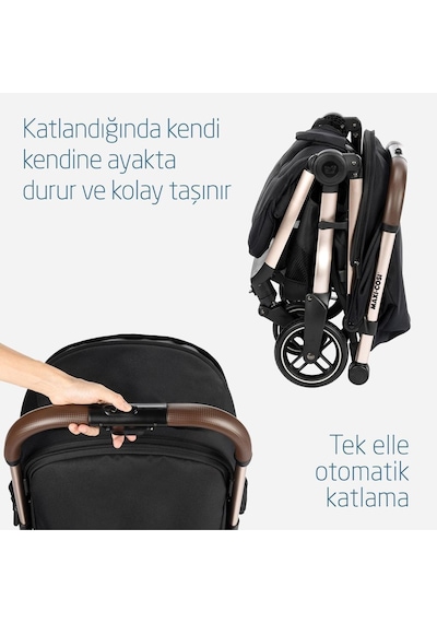 Maxi-Cosi Eva Otomatik Katlanan Kompakt Bebek Arabası Essential Black Champagne