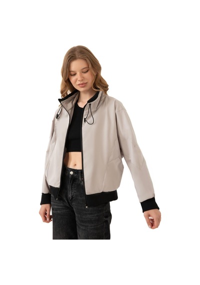 Kadın Dik Yaka Su Ve Rüzgar Geçirmez Oversize Crop Mevsimlik Yağmurluk Rüzgarlık-60 Taş