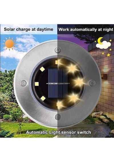 Solar Güneş Enerjili 8 Ledli Kazıklı Çim Zemin Bahçe Aydınlatması