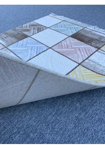 Kareli Desenli Renkli Kesme Halı 120x140 Kesme Akrilik Halı