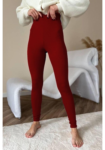 Madmext Bordo Yüksek Bel Kadın Fitilli Tayt Mg1625 Bordo