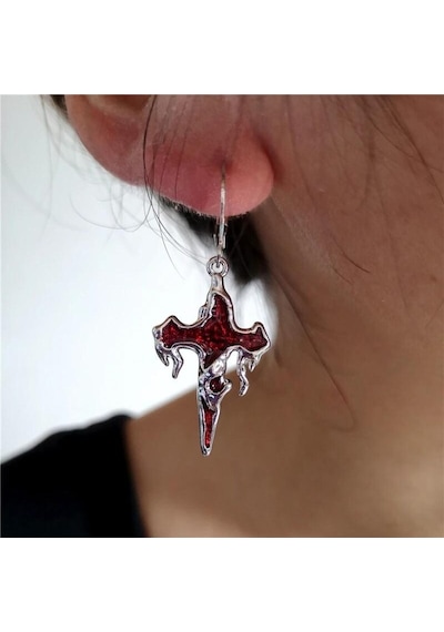 Dükkan Design Gotik Kanlı Haç Küpe Kırmızı