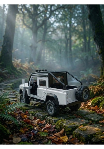 Işıklı Sesli Açılabilir Kapılı Arkası Açık Land Rover Arazi Oyuncak Arabas Çek-Bırak Mekanizmalı Beyaz