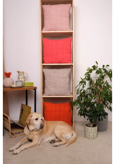 Peraluna Foam Pıllow Şifon Şerit Triko Yastık Kılıfı 45x45 Cm Koral - Koral