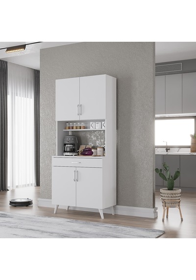 Loysen Kahve Köşesi Çok Amaçlı Dolap Kiler Mutfak Dolabı Beyaz 70 Cm Beyaz