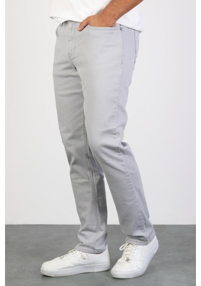 HLT Jeans Erkek Gümüş Gri Regular Likralı Esnek Kot Pantolon 001