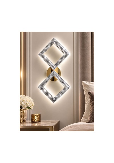 Yakamoz Model 2"li Gold 3 Renk Modu Kristal Salon Mutfak Yatak Çocuk Odası Aplik Altın