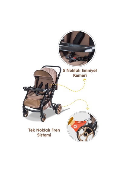 Baby Care Bebek Arabası - Bc-500 Combo Maxi Pro - Çift Yönlü Katlanır Bebek Arabası Kahve