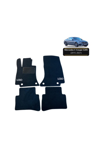 Oto Halı Paspas Seti Mercedes C Serisi Coupe C205 2015 2021 Uyumlu - Siyah Logolu Kaymaz Taban