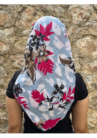 Açık Mavi Zemin Çiçek Desenli Yazma Pamuk Dokulu Rahat Kullanım Mavi - Beyaz - Pembe