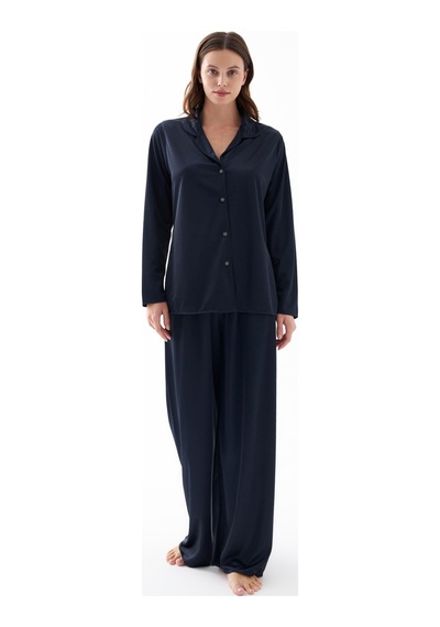 Akbeniz Kadın Lacivert Oversize Saten Pijama Takımı