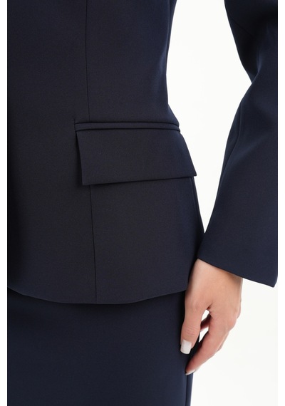 Velnara Moda Lacivert Modern Klasik Kadın Takım Elbise - Düğme Detaylı Ceket & İspanyol Paça Pantolon Lacivert - 942450642 Lacivert