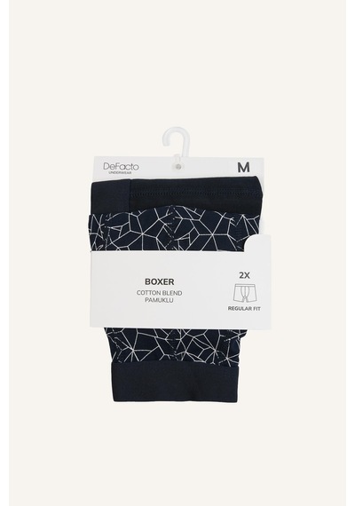 Defacto Regular Fit Geometrik Desenli Beli Lastikli 2li Boxer I4650ax26aunv135 Lacivert-nv135