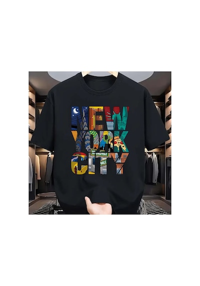 Caddemia Yaz Gündelik Bol Kesim Büyük Beden New York City Baskılı Rahat Yuvarla Siyah 2XL Caddemia Yaz Gündelik Bol Kesim Büyük Beden New York City Baskılı Rahat Yuvarla Siyah 2XL